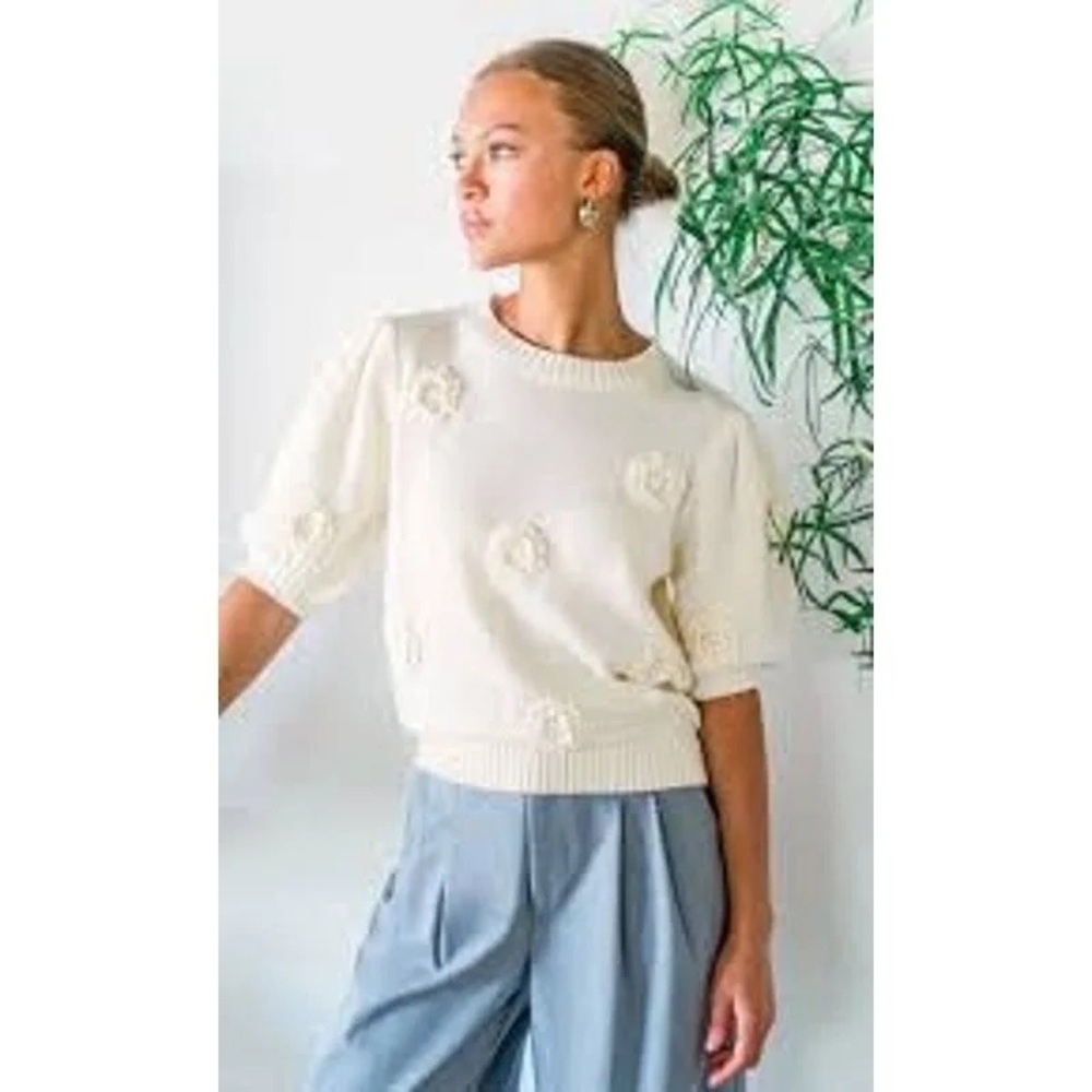 Joie Knit Sweater with 3D Crochet Floral Appliques.